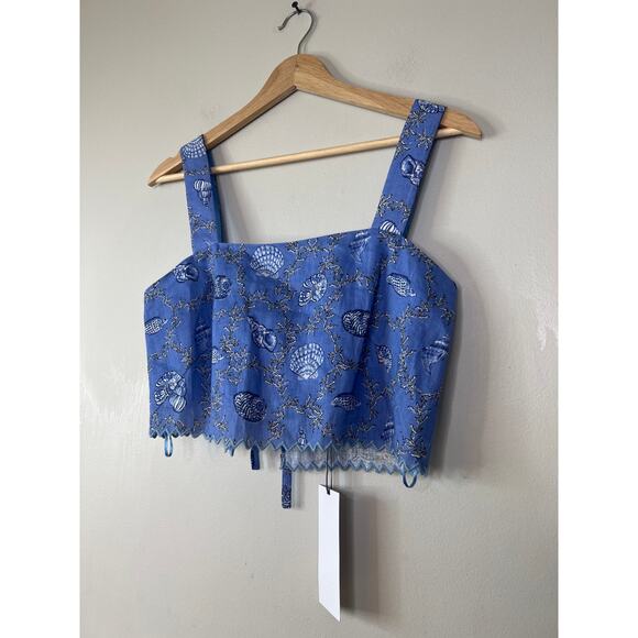 NWT Saloni Meadow Square Neckline Shell Print Twill Cami Top Women's Blue Sz: 4 - Picture 3 of 10